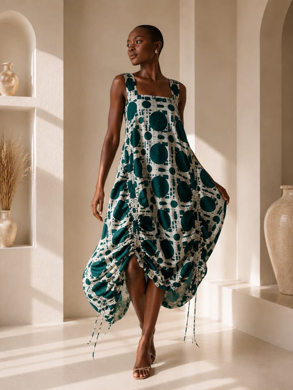 GINNIE ADIRE DRAW STRING DRESS