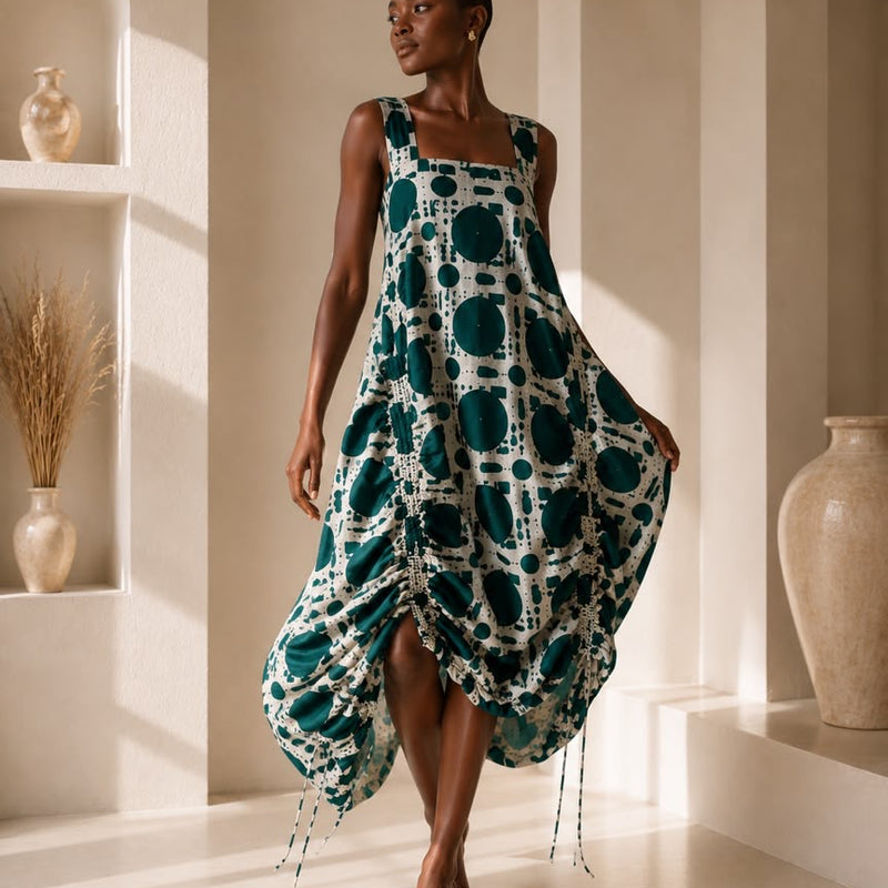 GINNIE ADIRE DRAW STRING DRESS