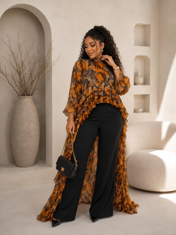 Kam-Kam 2-Piece Pant Set | Flowery Print & Flowing Silhouette