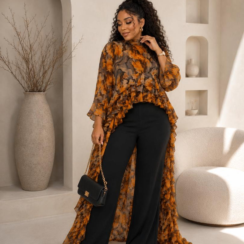 Kam-Kam 2-Piece Pant Set | Flowery Print & Flowing Silhouette