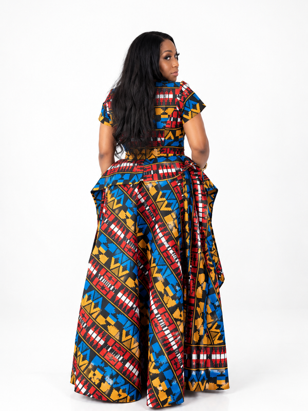 Title AsoElan Elle Akwete 2-Piece Skirt Set – Printed Crop Top & Tiered Maxi Skirt