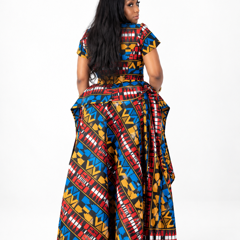 Title AsoElan Elle Akwete 2-Piece Skirt Set – Printed Crop Top & Tiered Maxi Skirt