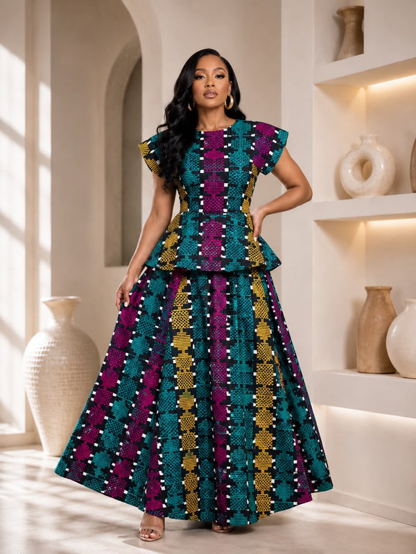 Adanna Ankara 2-Piece Tiered Skirt & Top Set