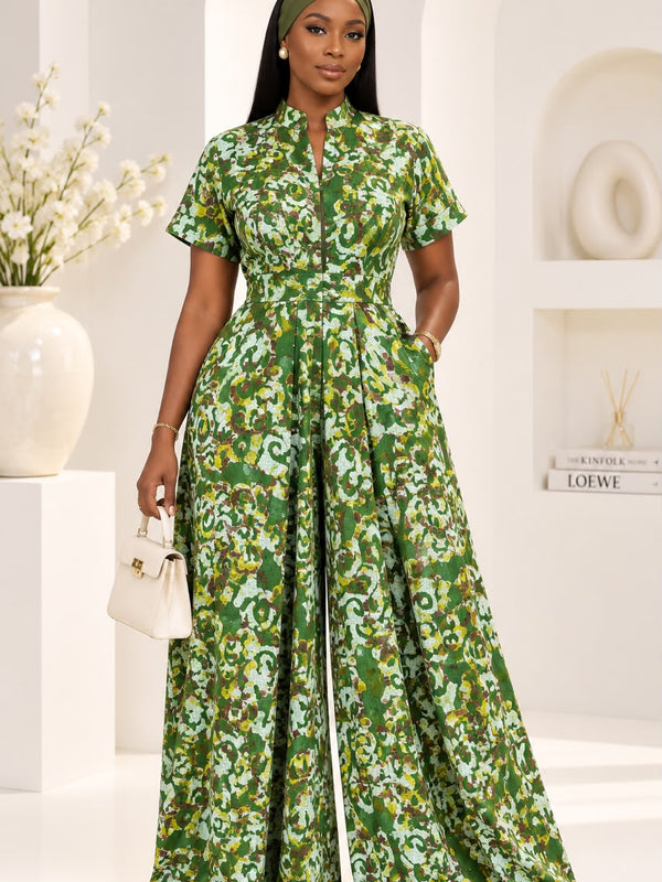 Lola Adire Wide Leg Flowy Jumpsuit- Aso Elan