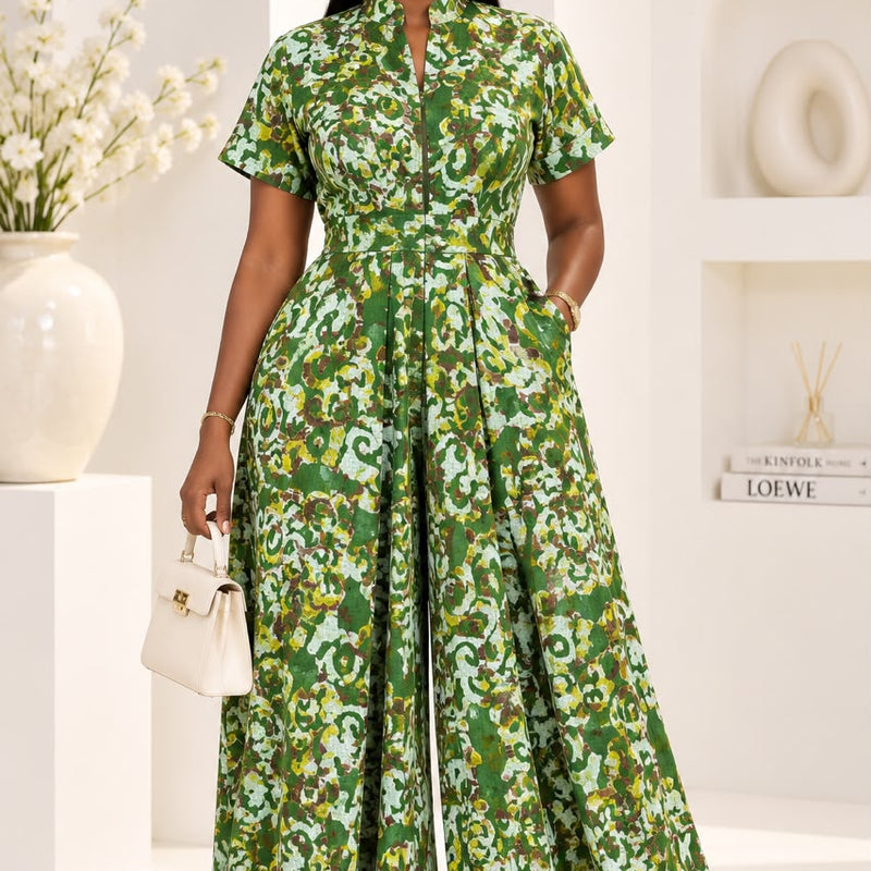 Lola Adire Wide Leg Flowy Jumpsuit- Aso Elan