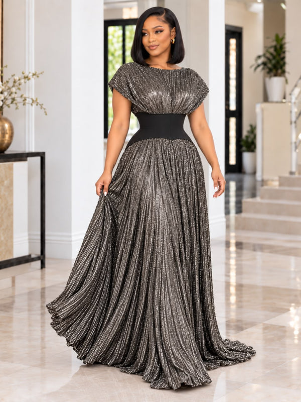 CHIKALA METALLIC LUXE FLOWY DRESS