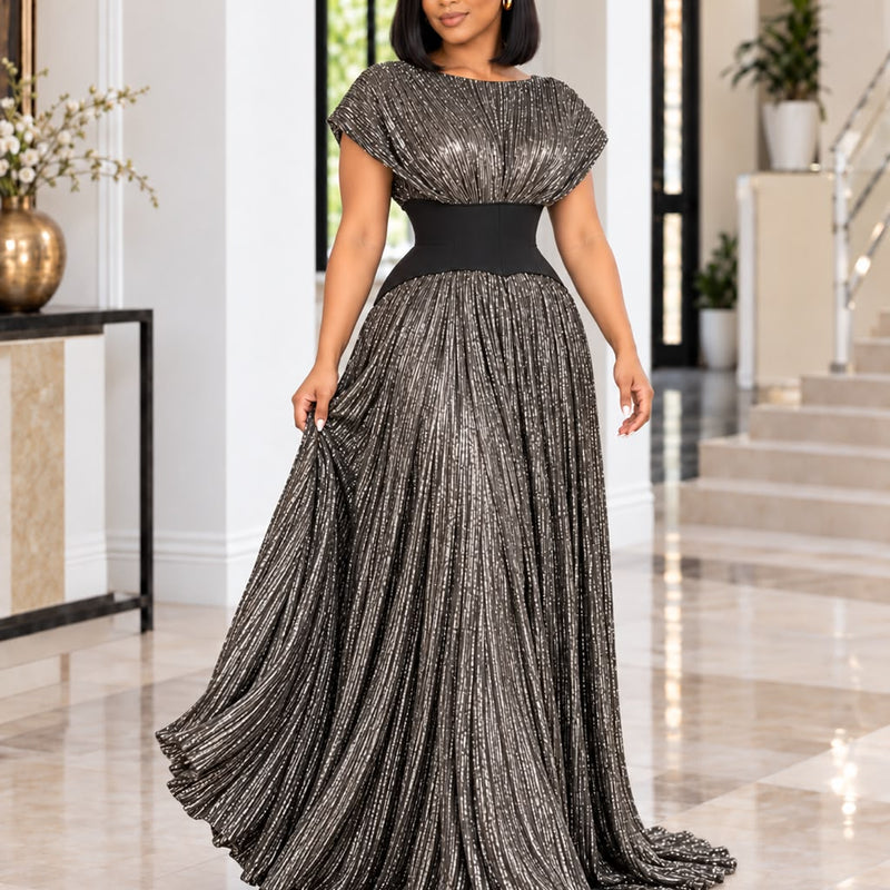 CHIKALA METALLIC LUXE FLOWY DRESS