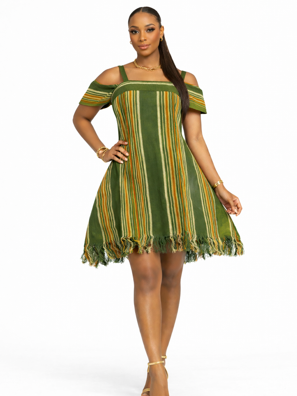 NYLA Ashoke Dress – African Aso Oke Mini Dress | Luxury Statement Puff Sleeve Dress for Women