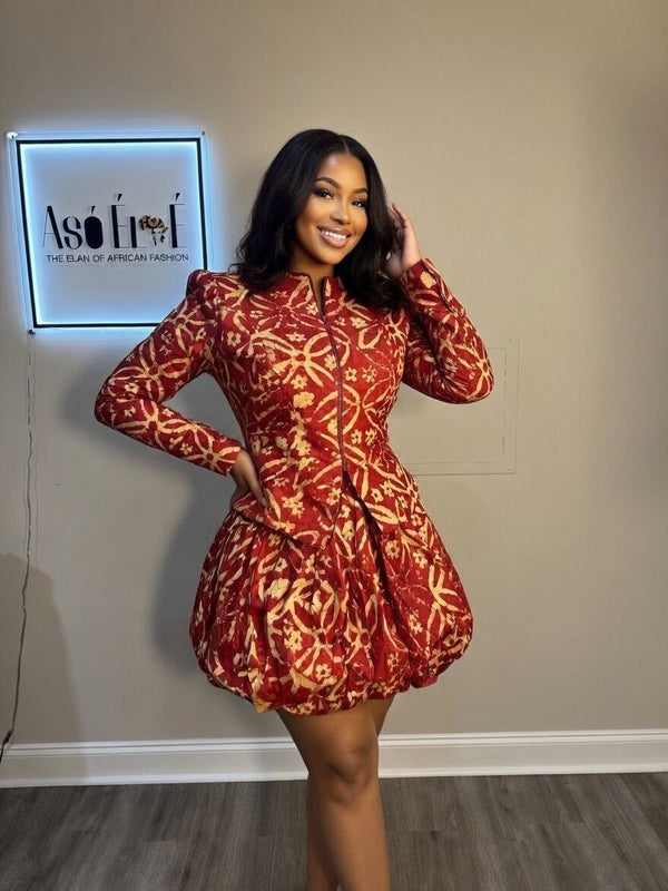 Afoma Adire 2-Piece Bubble Skirt Set | African Statement Outfit | Luxury Adire Fashion