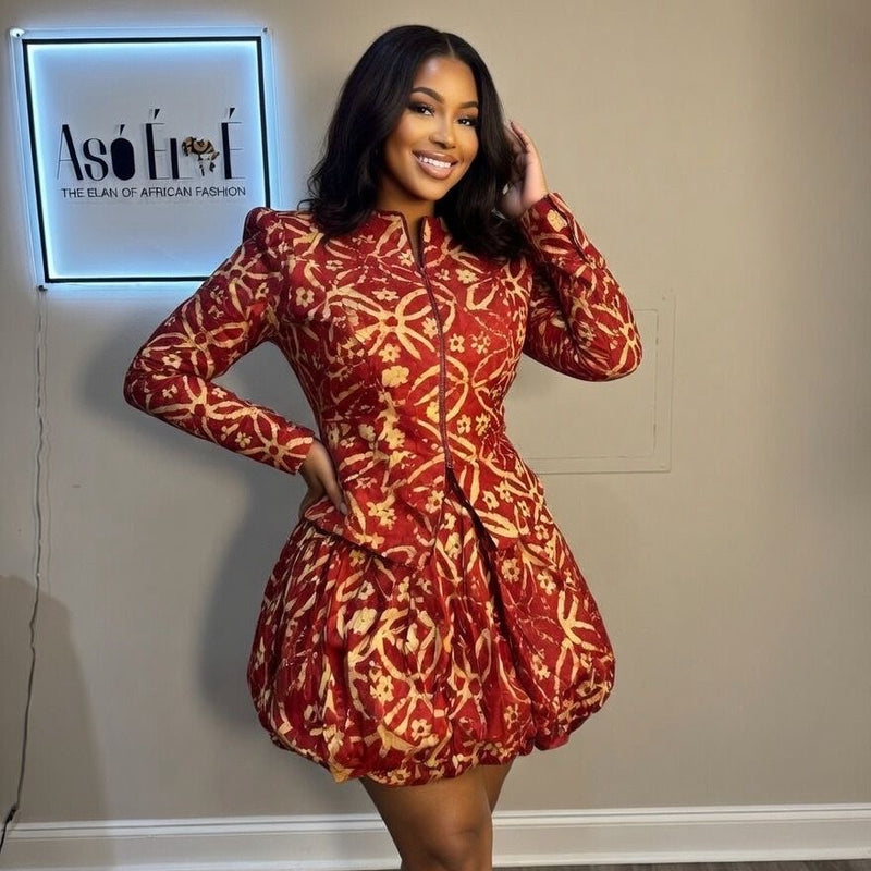 Afoma Adire 2-Piece Bubble Skirt Set | African Statement Outfit | Luxury Adire Fashion
