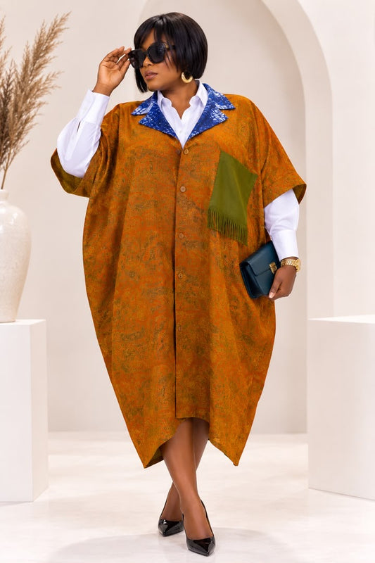 Wumi Ankara x Aso-Oke Midi Kaftan Dress