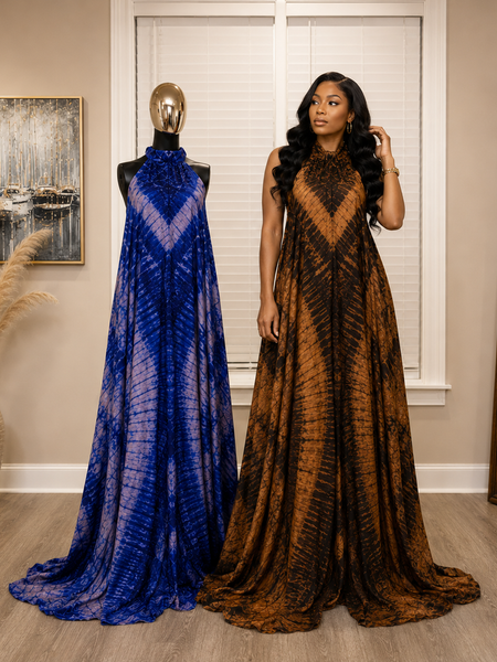 Poko Adire Silk Open Back Dress