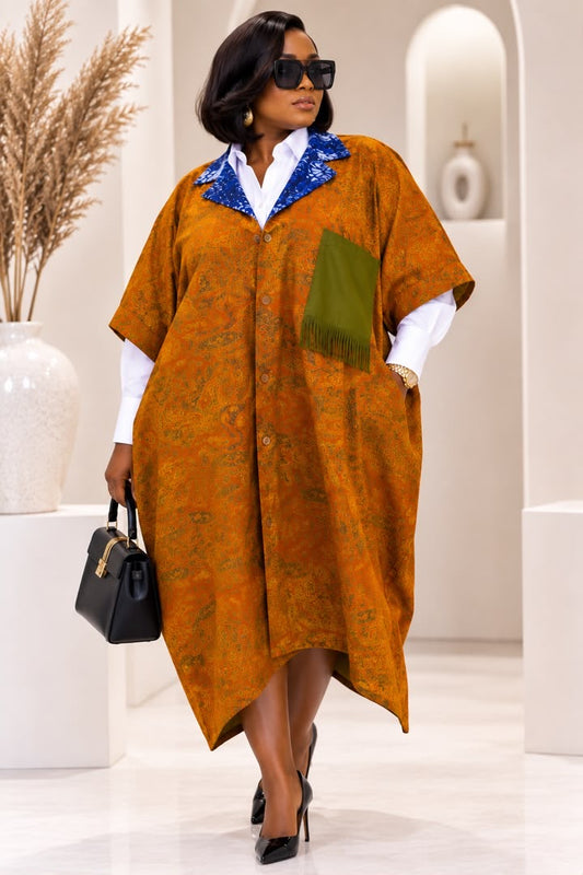 Wumi Ankara x Aso-Oke Midi Kaftan Dress