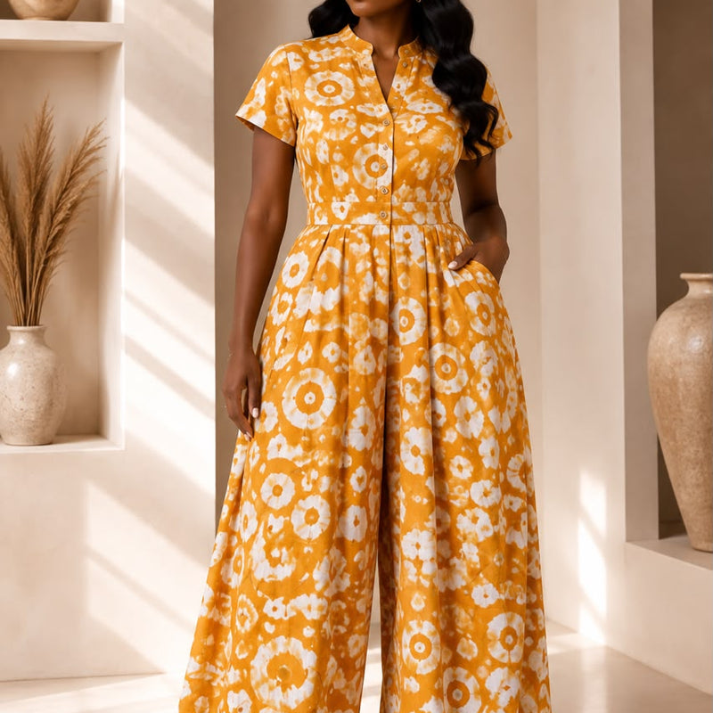 Lola Adire Wide Leg Flowy Jumpsuit- Aso Elan