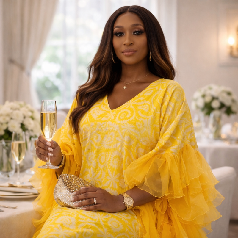 Thalia Adire Fluffy Kaftan | Elegant African Kaftan Dress