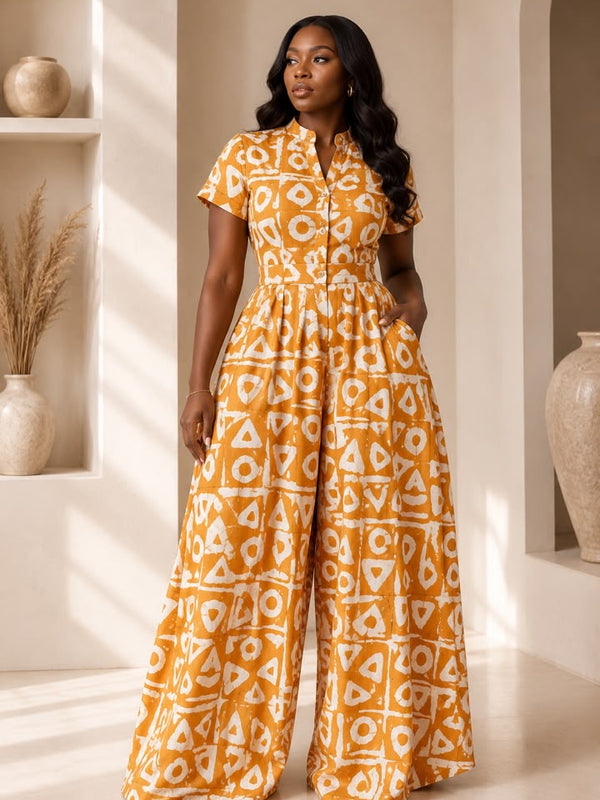 Lola Adire Wide Leg Flowy Jumpsuit- Aso Elan