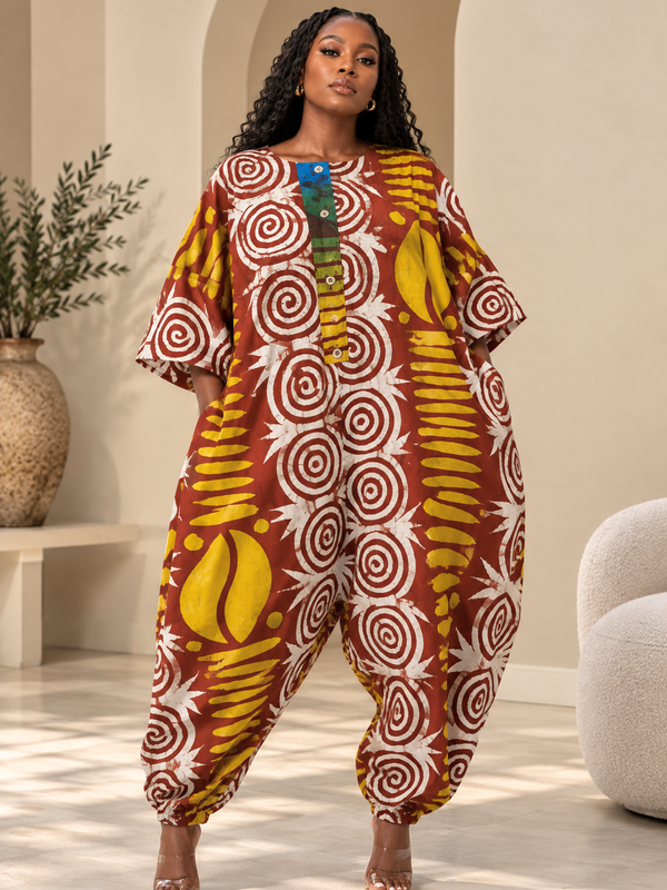 VIOLA ADIRE HAREM JUMPSUIT | Handmade African Print Romper