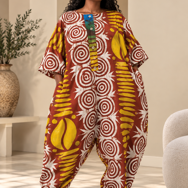 VIOLA ADIRE HAREM JUMPSUIT | Handmade African Print Romper