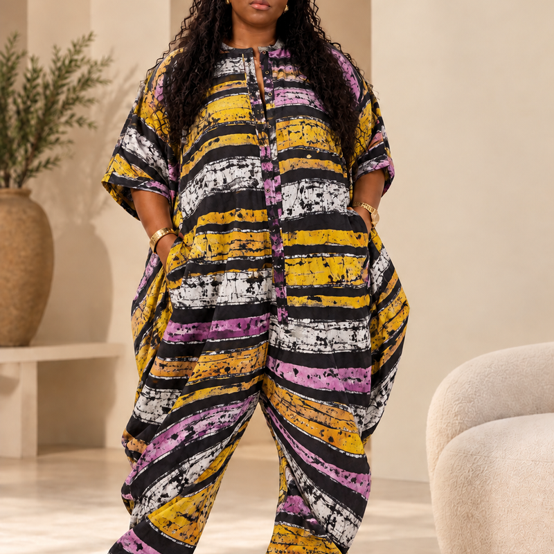 VIOLA ADIRE HAREM JUMPSUIT | Handmade African Print Romper