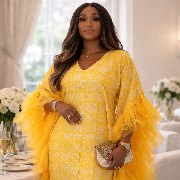 Thalia Adire Fluffy Kaftan | Elegant African Kaftan Dress