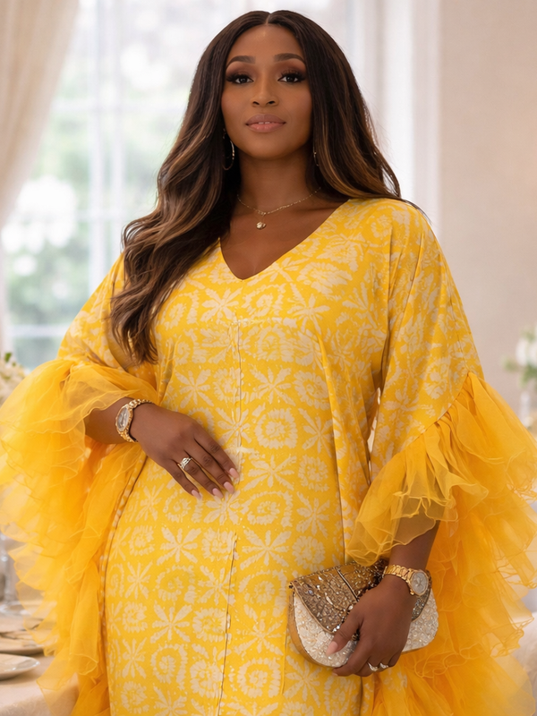 Thalia Adire Fluffy Kaftan | Elegant African Kaftan Dress