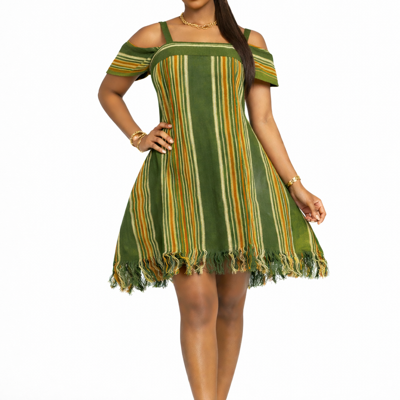 NYLA Ashoke Dress – African Aso Oke Mini Dress | Luxury Statement Puff Sleeve Dress for Women