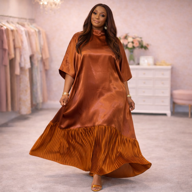 Solára Luxe Boubou – Liquid Organza Pleated Kaftan Dress | Aso Élan