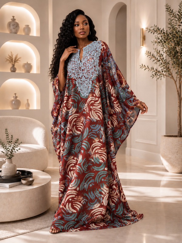 Ola Adire Luxe Kaftan | Flowy African Print Dress
