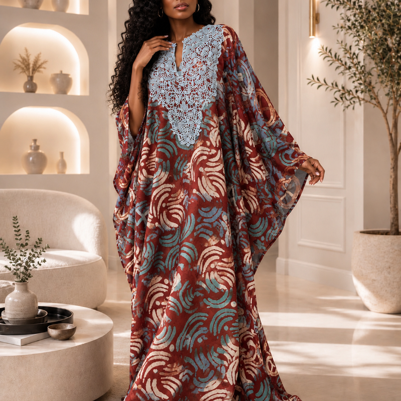 Ola Adire Luxe Kaftan | Flowy African Print Dress