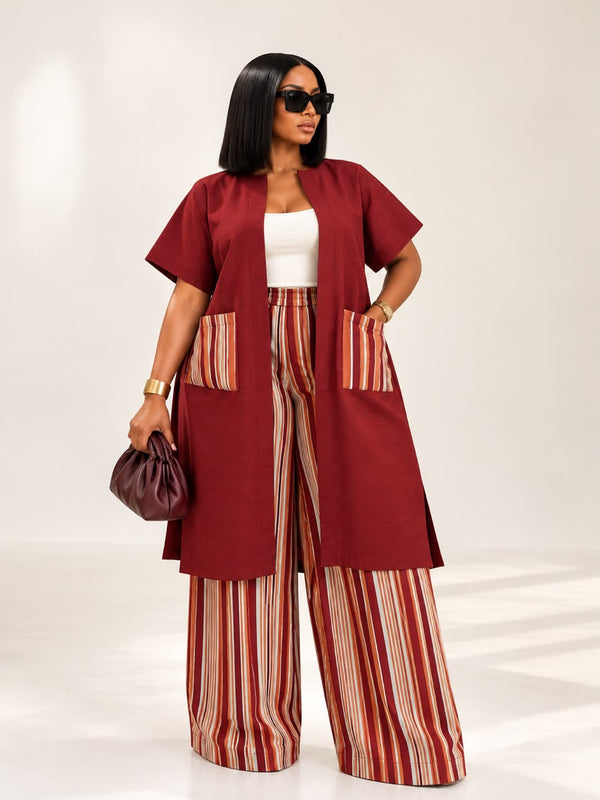Lady K Luxe Aṣọ-Oke 2-Piece Kimono Set