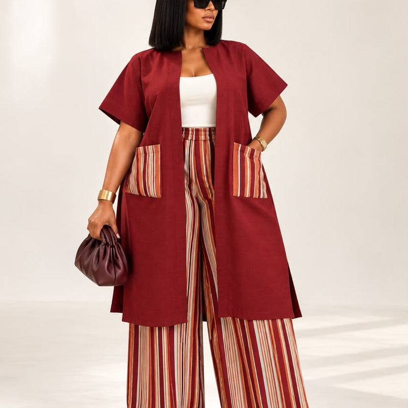 Lady K Luxe Aṣọ-Oke 2-Piece Kimono Set