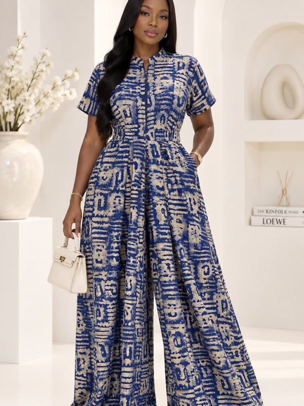 Lola Adire Wide Leg Flowy Jumpsuit- Aso Elan