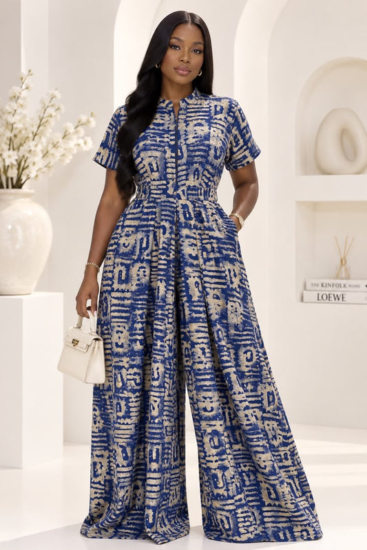 Lola Adire Wide Leg Flowy Jumpsuit- Aso Elan