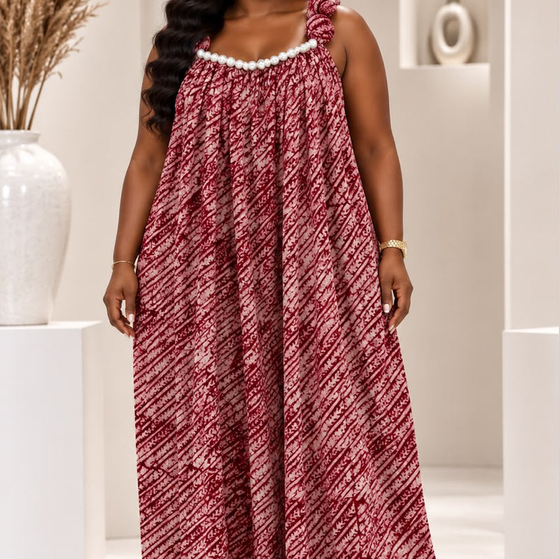 Kuala Adire Luxe Flowy Pearl Dress - Hand-Dyed African Print Kaftan Maxi
