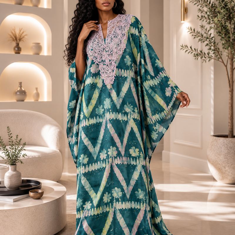 Ola Adire Luxe Kaftan | Flowy African Print Dress