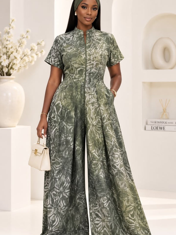 Lola Adire Wide Leg Flowy Jumpsuit- Aso Elan