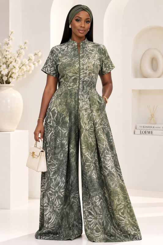 Lola Adire Wide Leg Flowy Jumpsuit- Aso Elan