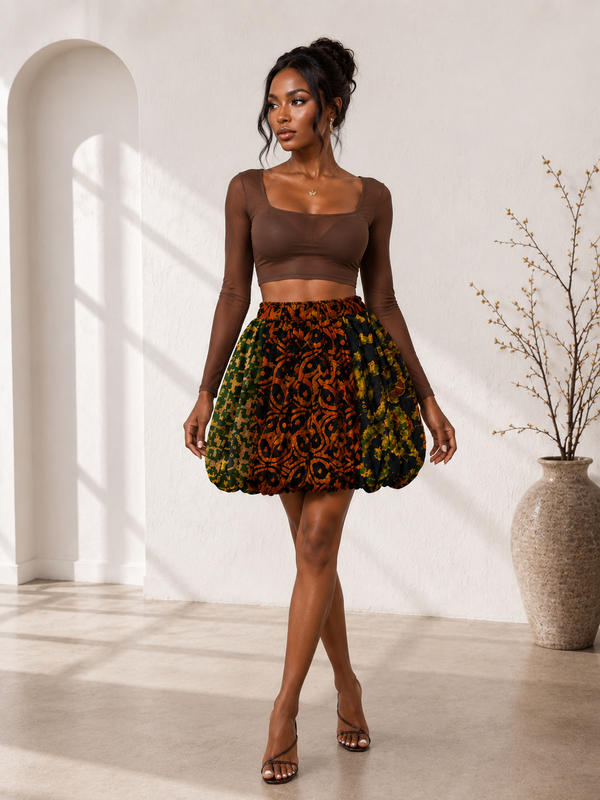 Loulou Adire Silk Bubble Midi Skirt – Luxury Statement Skirt