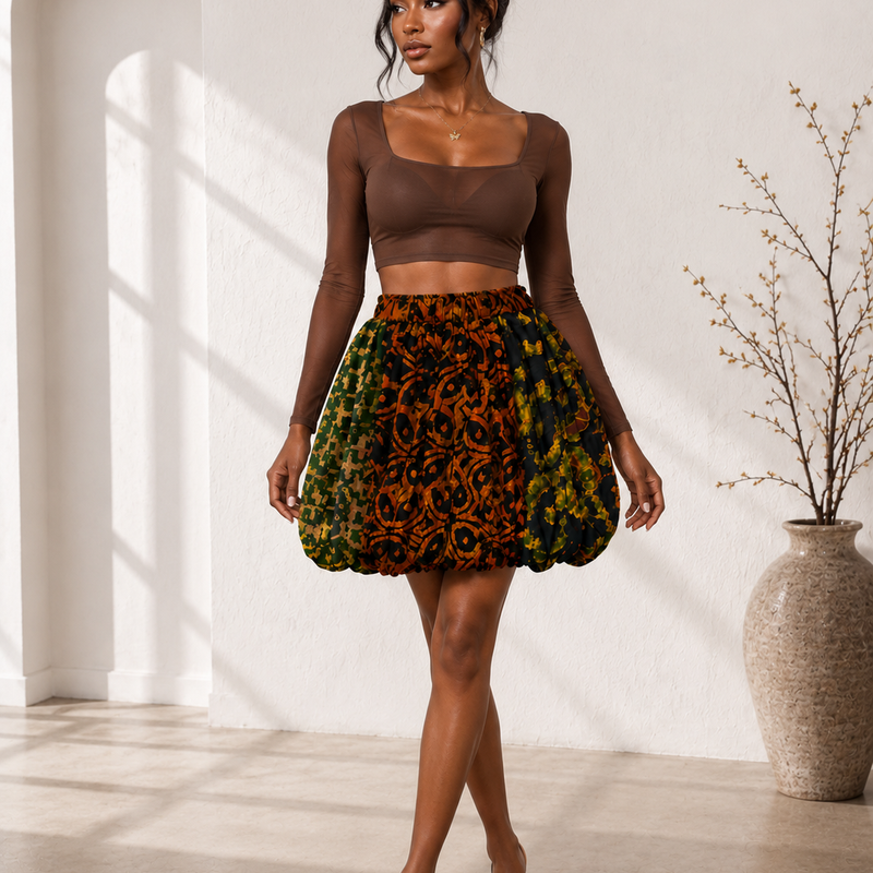 Loulou Adire Silk Bubble Midi Skirt – Luxury Statement Skirt