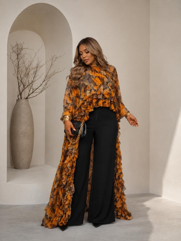 Kam-Kam 2-Piece Pant Set | Flowery Print & Flowing Silhouette