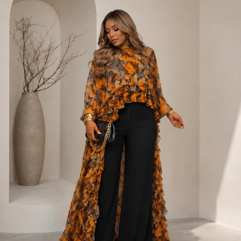 Kam-Kam 2-Piece Pant Set | Flowery Print & Flowing Silhouette