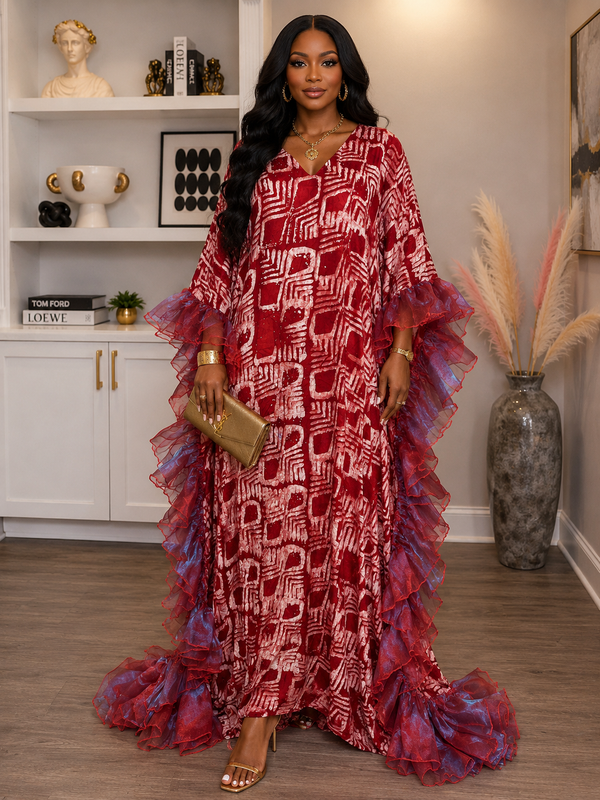 Thalia Adire Fluffy Kaftan | Elegant African Kaftan Dress