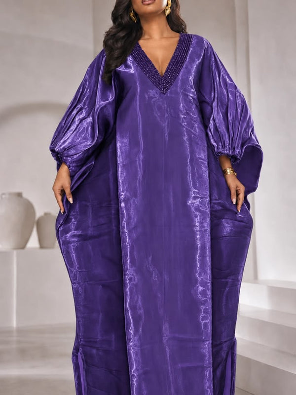 Achalugo Boubou Kaftan | Luxury Silk African Maxi Dress, Embellished Neckline