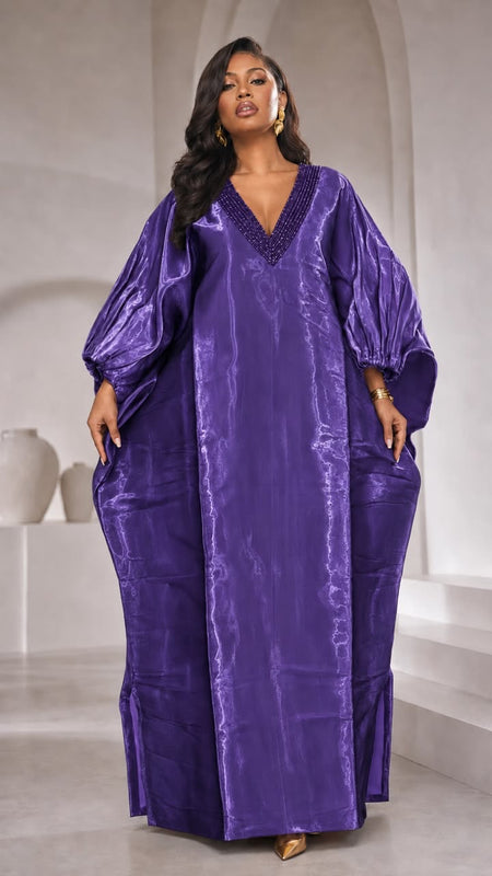 Achalugo Boubou Kaftan | Luxury Silk African Maxi Dress, Embellished Neckline