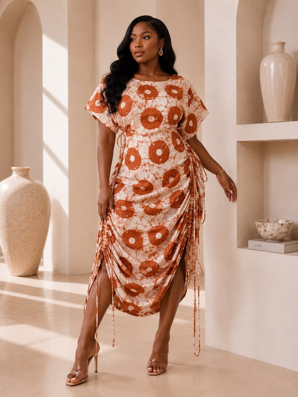 Jazz Adire Batik Midi Dress - Elegant Handcrafted African Print Dress