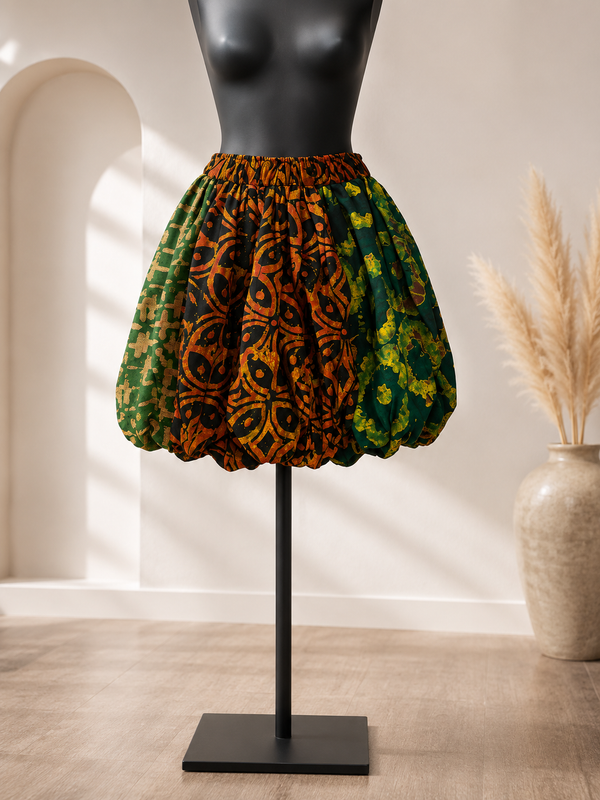 Loulou Adire Silk Bubble Midi Skirt – Luxury Statement Skirt