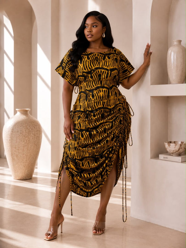 Jazz Adire Batik Midi Dress - Elegant Handcrafted African Print Dress