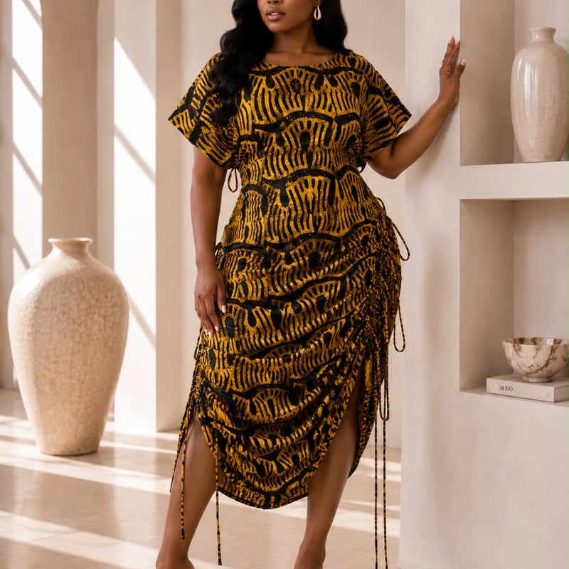Jazz Adire Batik Midi Dress - Elegant Handcrafted African Print Dress