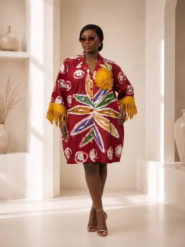KALY ADIRE ARTWORK MIDI KAFTAN