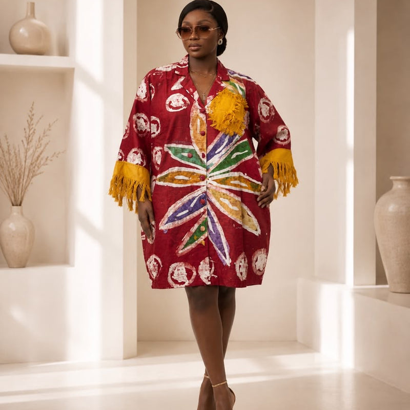 KALY ADIRE ARTWORK MIDI KAFTAN